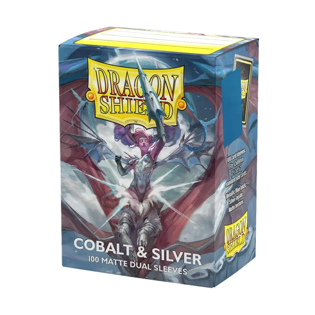 Dragon Shield Blue (Cobalt) Silver Dual Matte Sleeves - Standard Size (100 Sleeves)